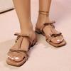 Fashion Bowtie T-Strap Flat Sandals for Women Plus Size Patent Leather Square Toe Slippers Woman Summer Light Comfort Beach Sandals