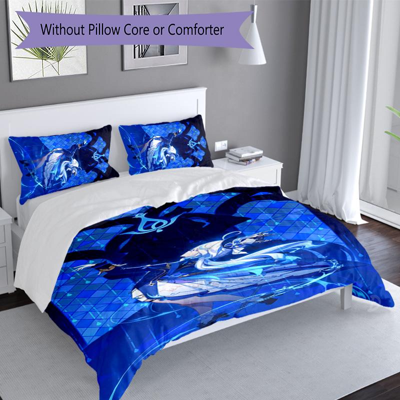 3pcs Genshin Impact Furina pattern bedding set duvet cover set includes duvet cover &pillowcases, perfect all season bedroom decoration & gift