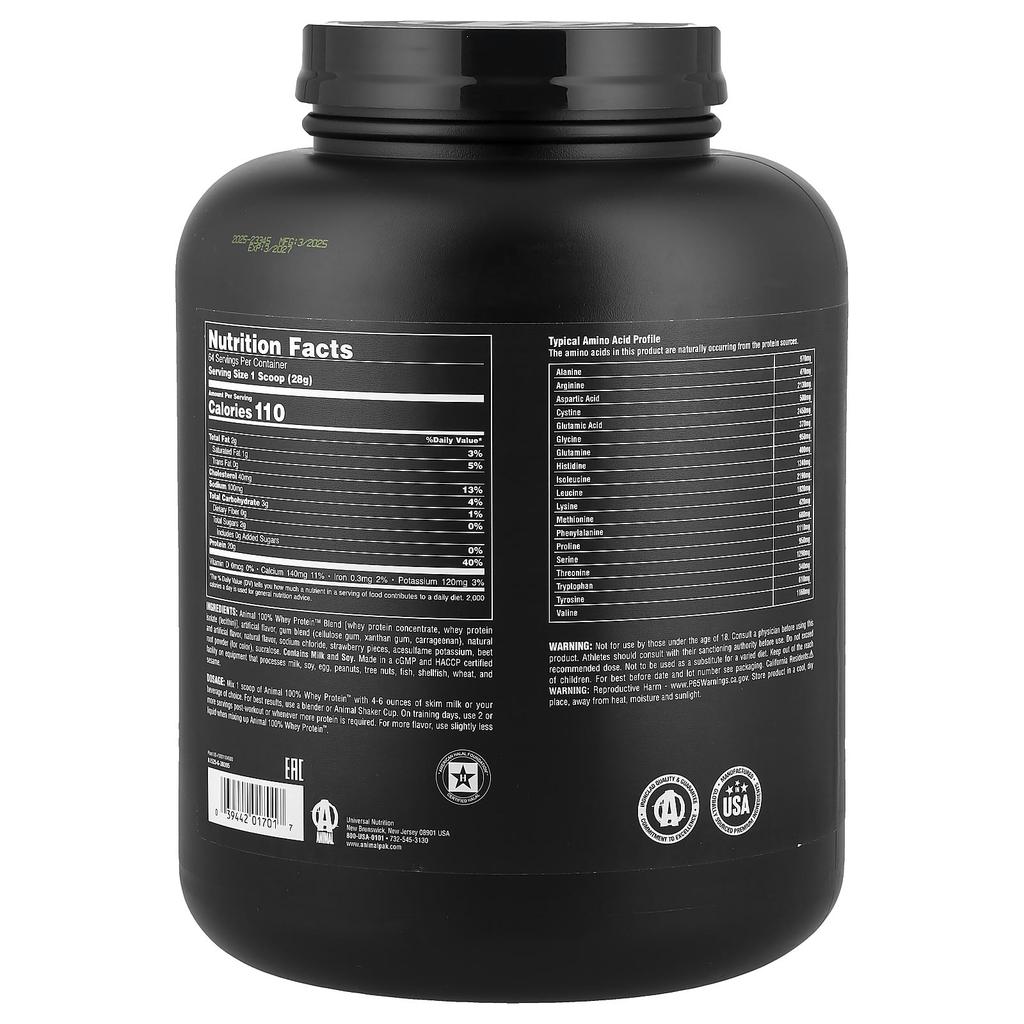 Animal 100% Whey Protein™ Powder, Strawberry, 1.81 Kg (4 Lb)