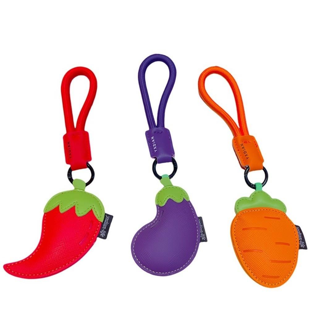 Eggplant Vegetable Keychain Carrot Car Keyring Cute PU Leather Bag Pendant  Girl/Boy