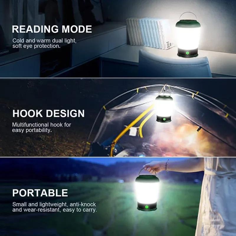 Portable Camping Lanterns Rechargeable 3 Color Dimmable Tent Light Outdoor Waterproof Flashlight Emergency Work Lamp For Fishing