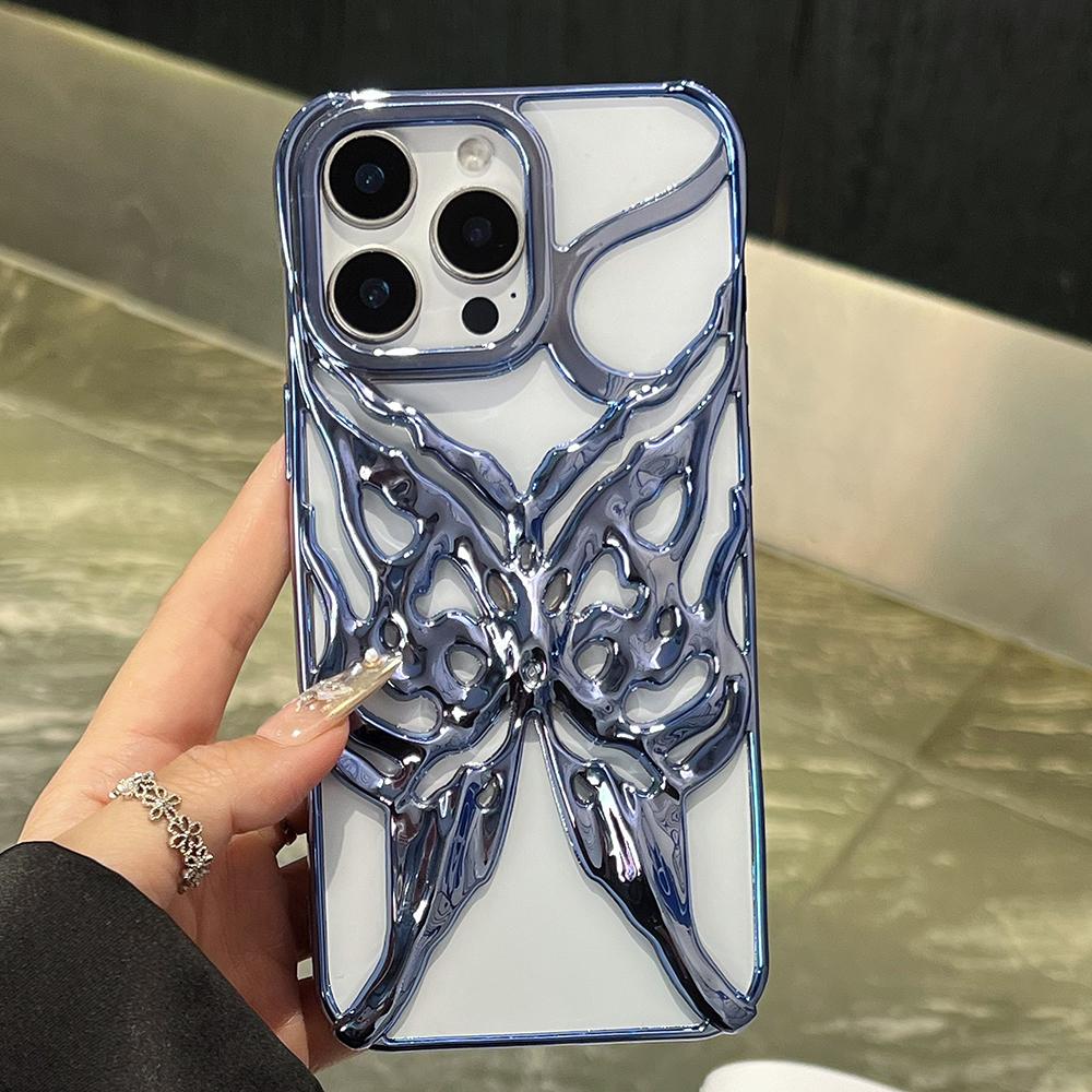 3D Бабочка Огонь Рассеивание Тепла Чехол для Телефона Для iPhone 16 15 14 13 12 11 Pro Max 16E Гальванизированный Ударопрочный Мягкий Чехол