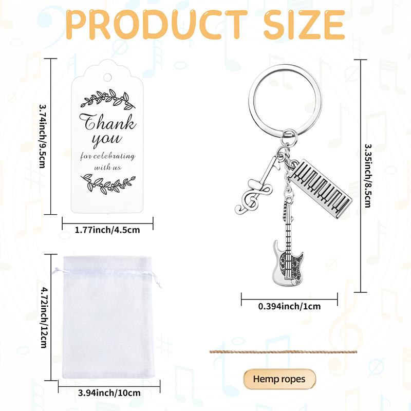 20 наборов музыкальных сувениров для вечеринки, оптом, музыкальные брелоки с карточками, мешочек из органзы для дня рождения, музыкальной тематической вечеринки, декора, принадлежностей
