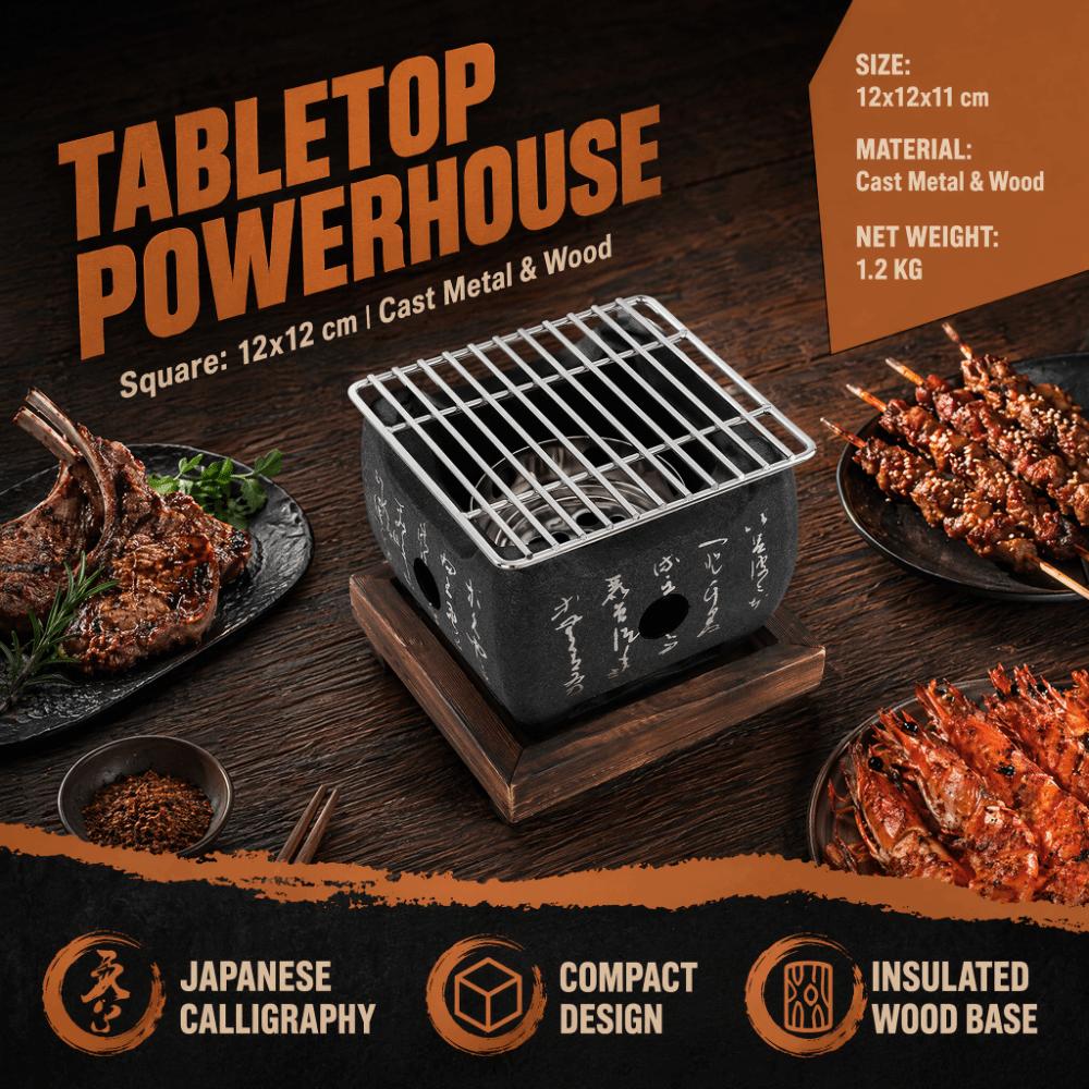 Cast Metal Hibachi Grill Black Square Stove Durable Japanese Charcoal Grill Family Gatherings