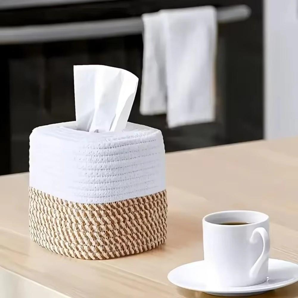 Hand-woven Minimalist Tissue Box Cotton Thread Napkin Storage Box Toilet Paper Box Office