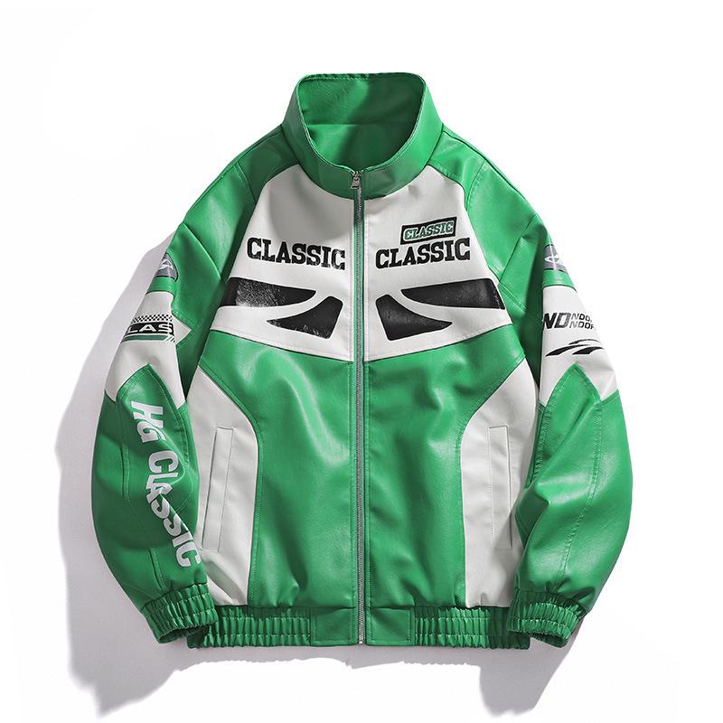 Spring New Men's Leather Jacket Fashionable Loose Handsome Baidu Stand Collar Baseball Uniform Men