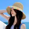 Feminine Flower Straw Fisherman Hat Summer Sun Protection Wide Brim Breathable for Beach Vacation