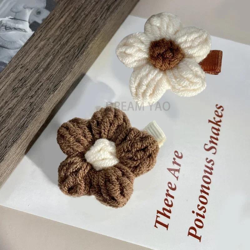 2 шт. Милая плетеная заколка из хлопковой веревки, Заколка для волос в виде цветка для девочек, Новая сладкая заколка, Модная трендовая заколка-автомат, Детские аксессуары для волос