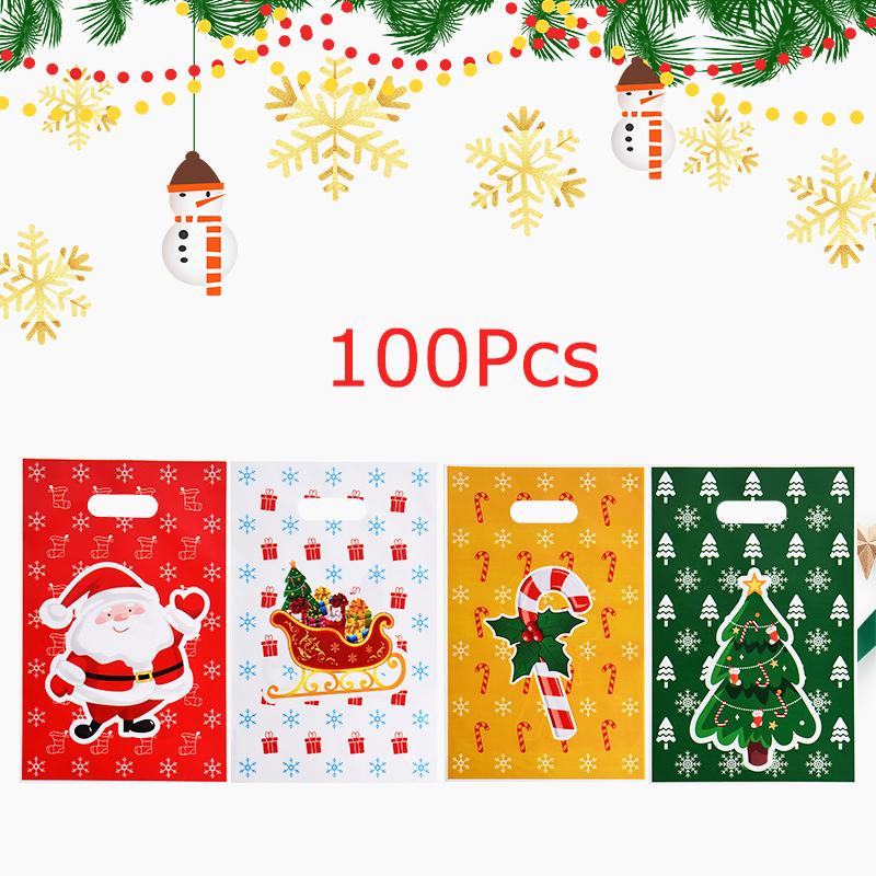 50 шт./100 шт. Рождественское украшение для дома Мультяшный принт Пакеты для вечеринки для печенья, конфет Упаковка для подарков Жемчужная пленка Праздничный Случайный