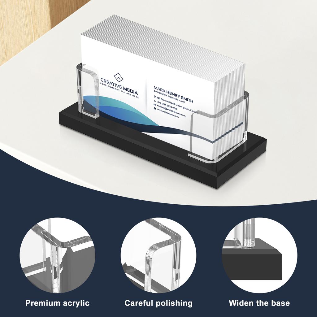 2Pcs Acrylic Business Card Holder 1 Slot Transparent Name Card Stand with Widened Base Office Name Card Organizer for Desktop