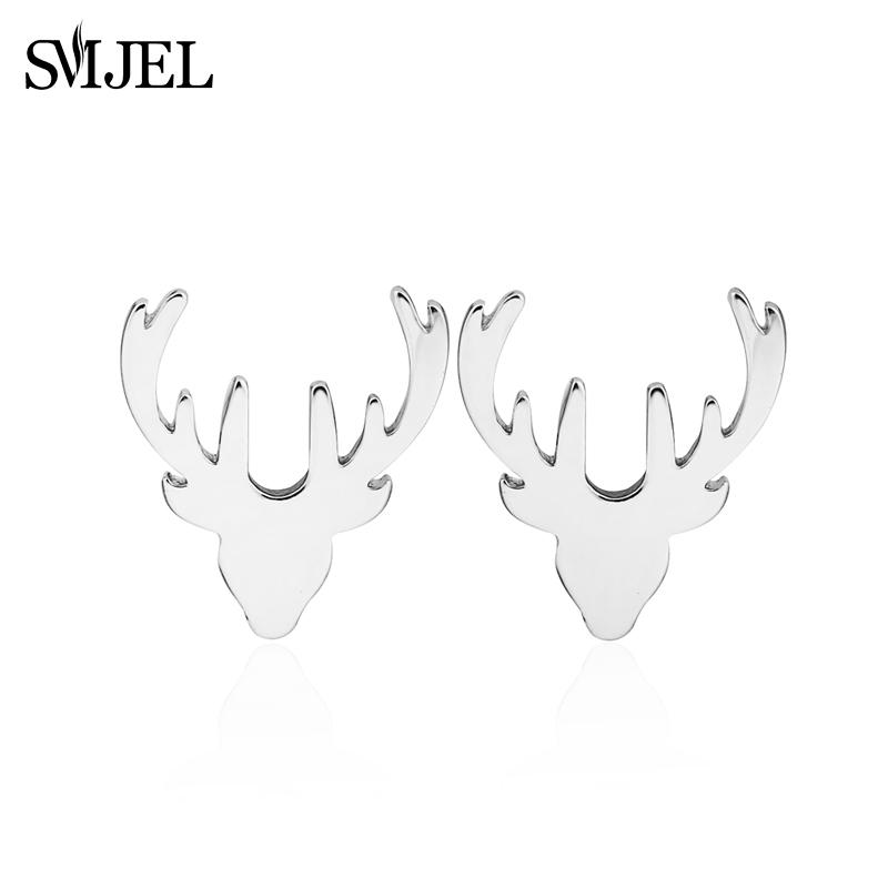 SMJEL Minimalist Silver Color Deer Horn Earrings Women Christmas Jewelry Cute Elk Antler Ear Studs Unique Tree Branch Earings