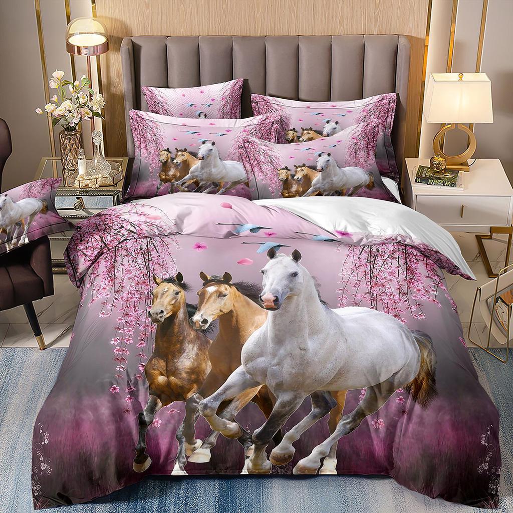 Лошадь Трехпредметный Цветок 3D Цифровая Печать Пододеяльник Простыня Наволочка Комплект Постельного Белья
