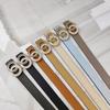 Colored Lychee Pattern Cowhide Belt Women'S Double Circle Pearl Smooth Buckle Simple Dress Belt