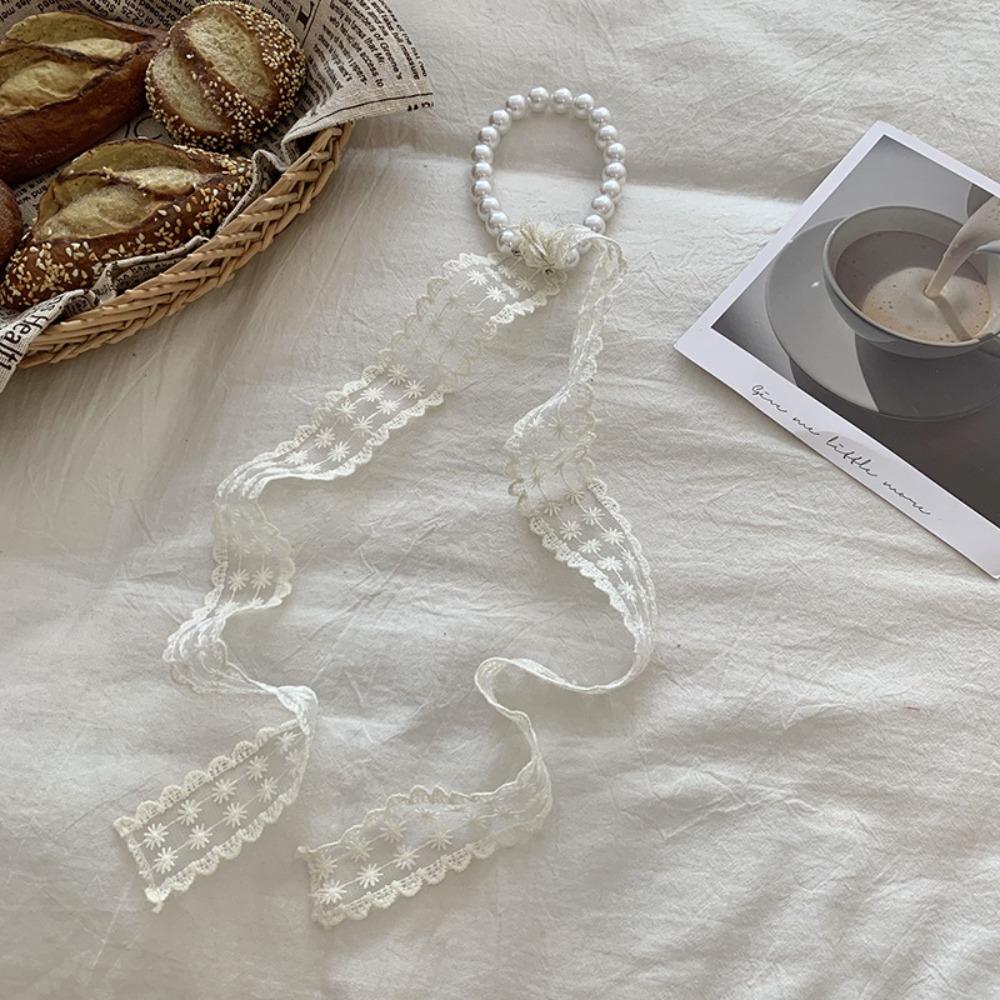 Summer Pearl Necklace Lace Scarf Hollow Embroidery Bags Handle Decor For Women Collarbone