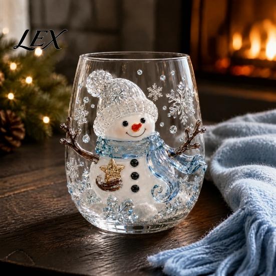Handcrafted Glassware for Christmas 3D Glass Tumbler, Santa Snowman Tree Sculpted Cup, Seasonal Beverage Glasses Decorative Holiday Drinkware, Festive