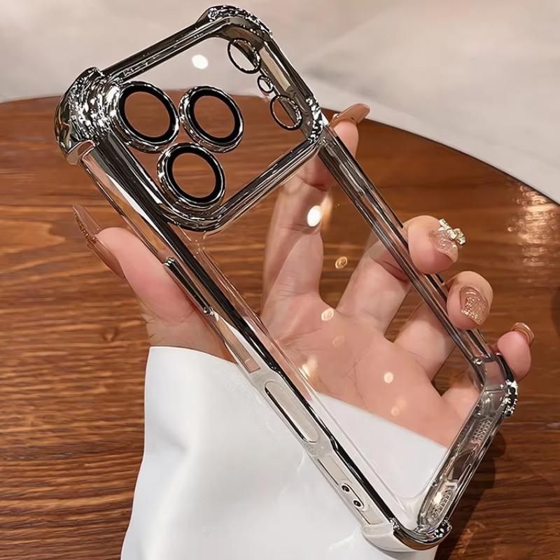 Электроplated Прозрачный Чехол Для Телефона Для iPhone 17 Air 16 e 15 14 13 12 11 Pro Max Plus Mini Полная Защита Объектива Подушка Безопасности Чехол