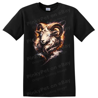Ram Head Fire Artistic T Shirt Wild Animal Graphic Tee Fire Design