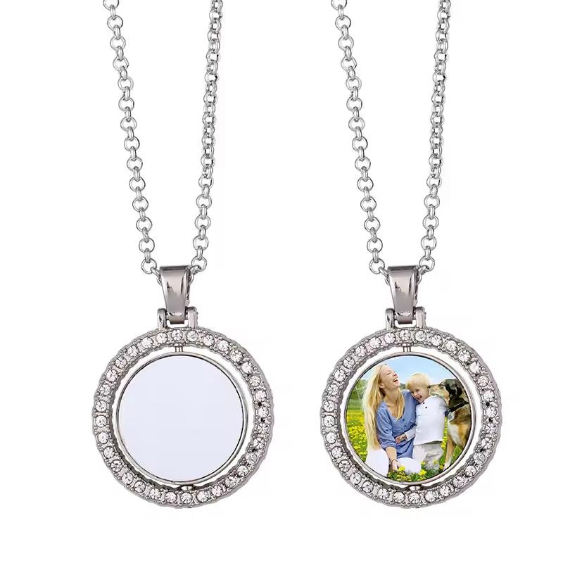 New Fashion Jewelry Sublimation Rotatable Round Pendant Necklace Metal Crafts Necklace