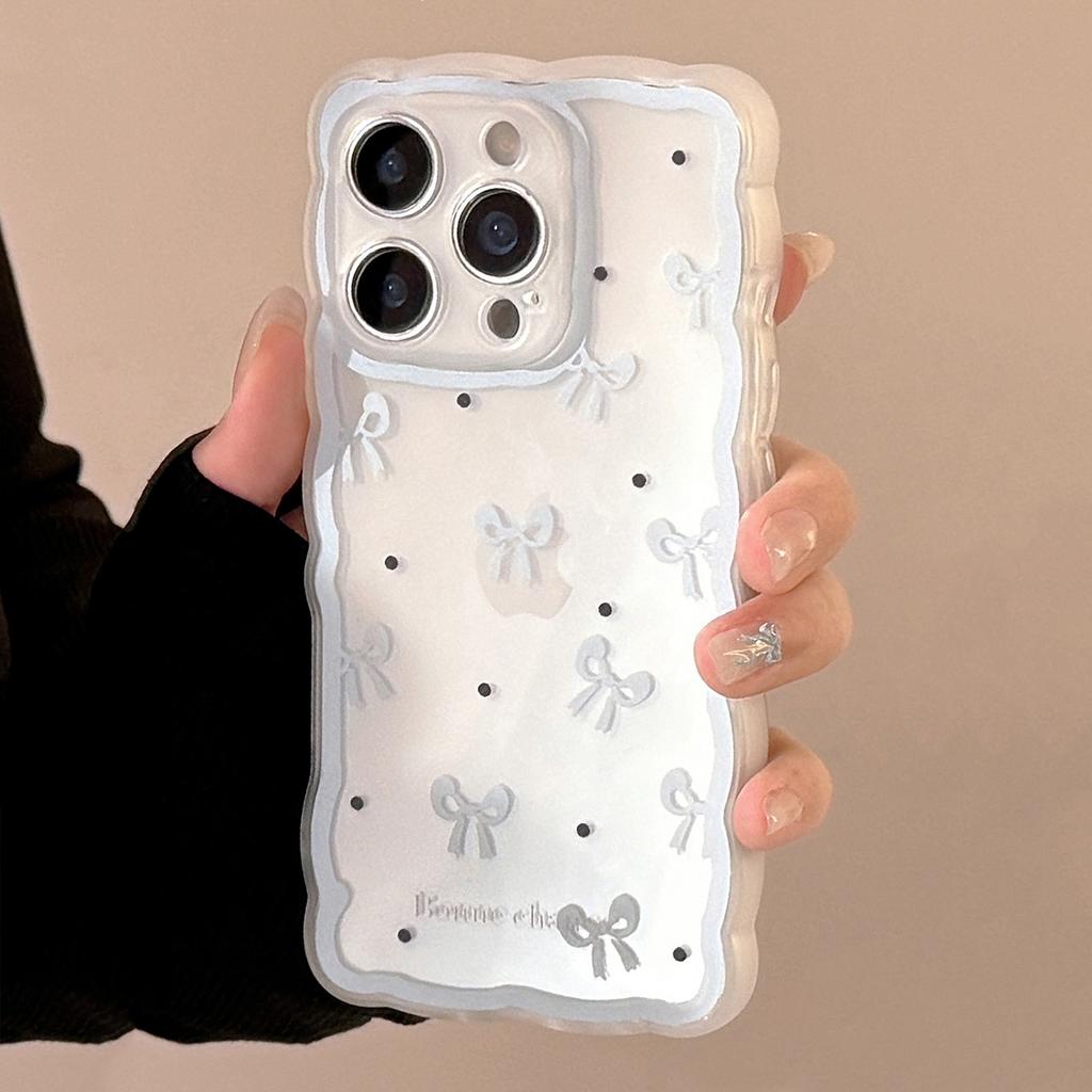 Синий бант Подходит для Iphone16promax Apple 15 Чехол для мобильного телефона 11 Прозрачный 13 Нишевый 1412
