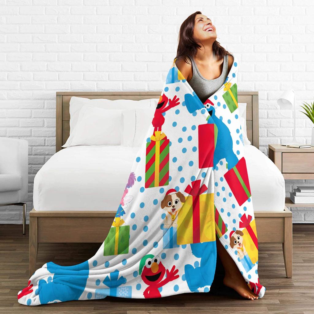 Christmas Present Pattern Blanket S-Sesames Streets Warm Soft Plush Throw Blanket For Couch Sofa Bed Flannel Bedspread Bed Cover