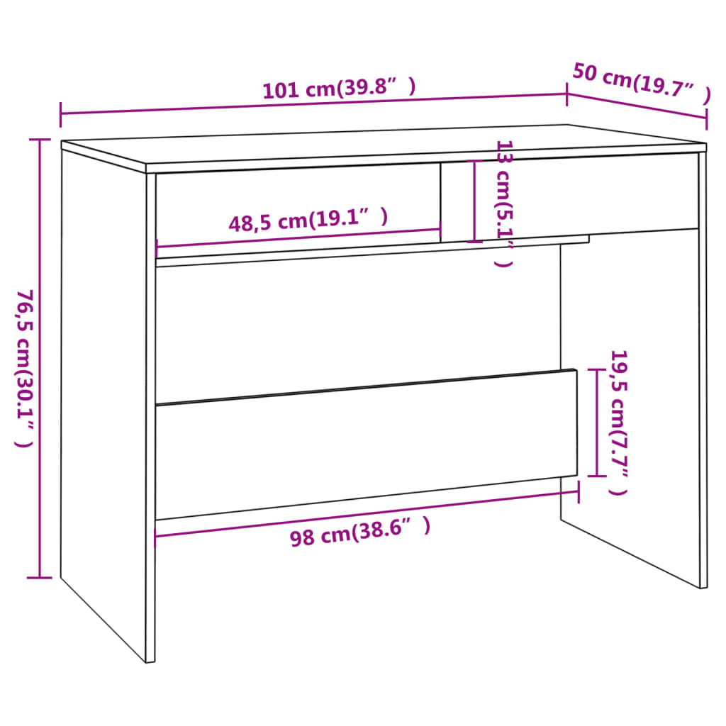Desk in Smoked Oak Finish 101 x 50 x 76.5 cm Engineered Wood