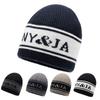 Осенне-зимняя вязаная шапка мужская черно-белая полосатая защитная шапка с буквами шерстяная шапка