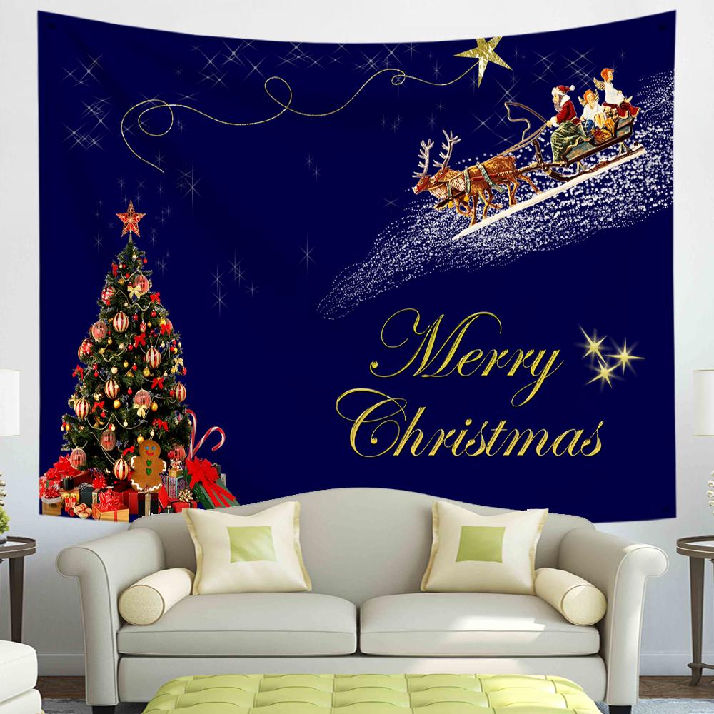 С Рождеством Гобелен Снежинки Санта-Клаус Зимняя ночь Рождественская елка Настенный камин Подарок Новогодние украшения для дома