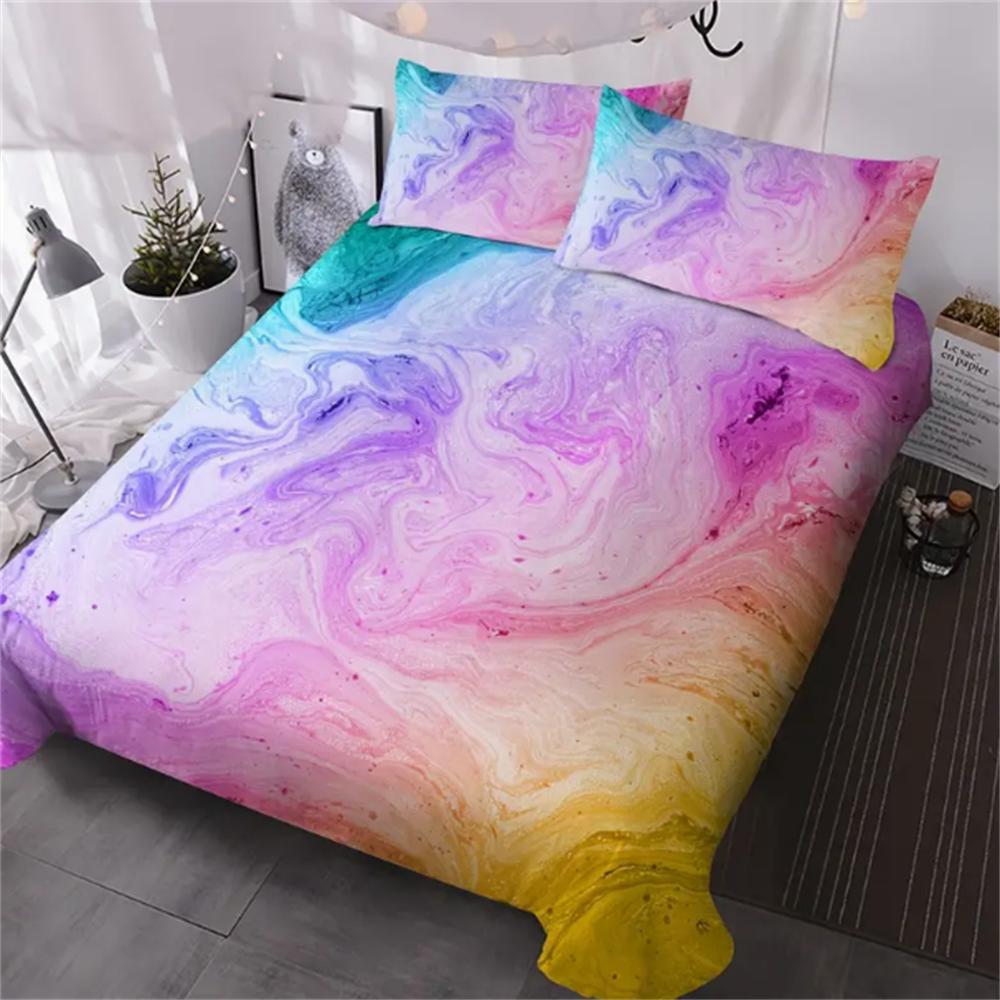 3 Pieces Pink Blue And Purple Quicksand Duvet Cover Set Colorful Marble Bedding Set Abstract Art Bed Set Bright Girl Bedspread