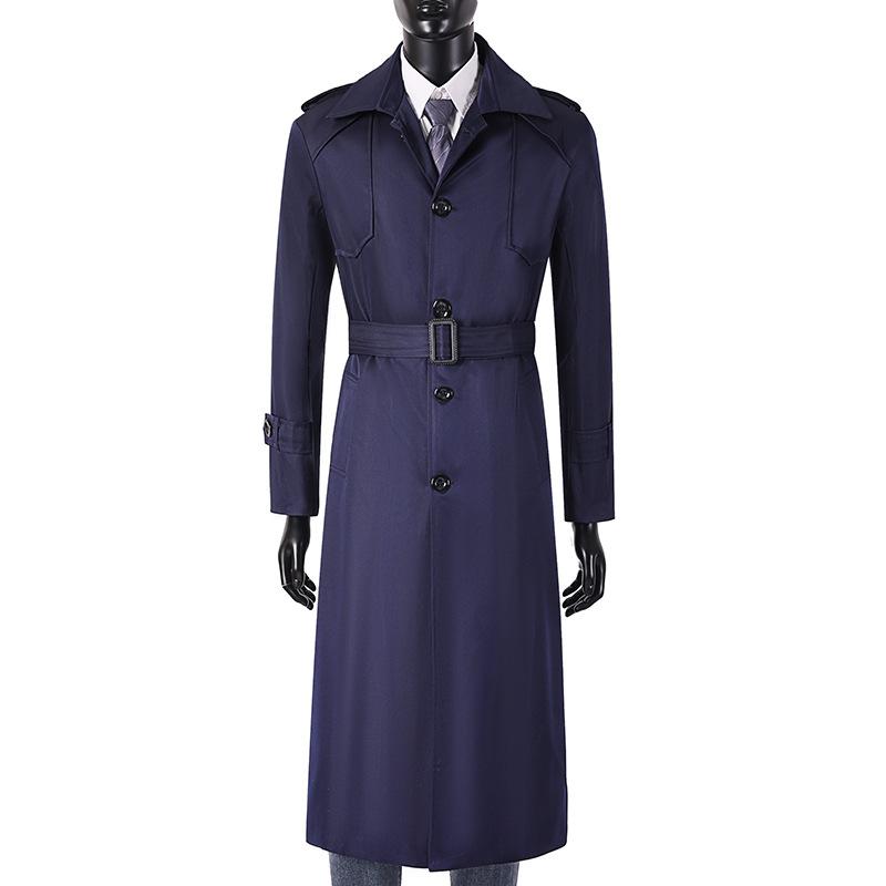 Мужской деловой длинный плащ, весна-осень-зима, однобортная британская ветровка, пальто для молодых мужчин
