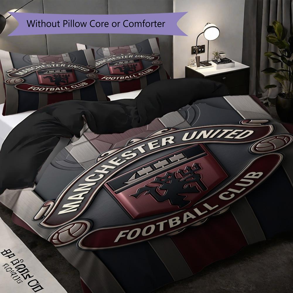 Manchester Emblem Three-piece set (1 * duvet cover + 2 * pillowcase, without core) 2D Flat Duvet cover and pillowcase Bedding set Soft and comfortable