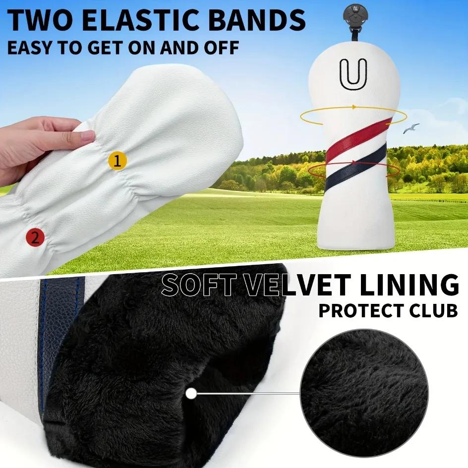 Red & Black  Stripe Golf Club Head Cover - White/Red Color Universal Fit for 1W 3W 5W UT Wood Clubs