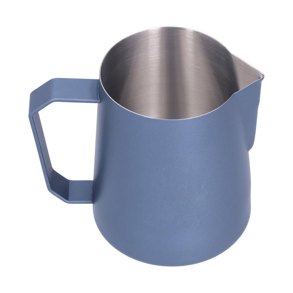 Latte Cup Pointed Spout 304 Stainless Steel Durable Milk Frothing Pitcher with Angled HandleBlue 600ml(without Label)