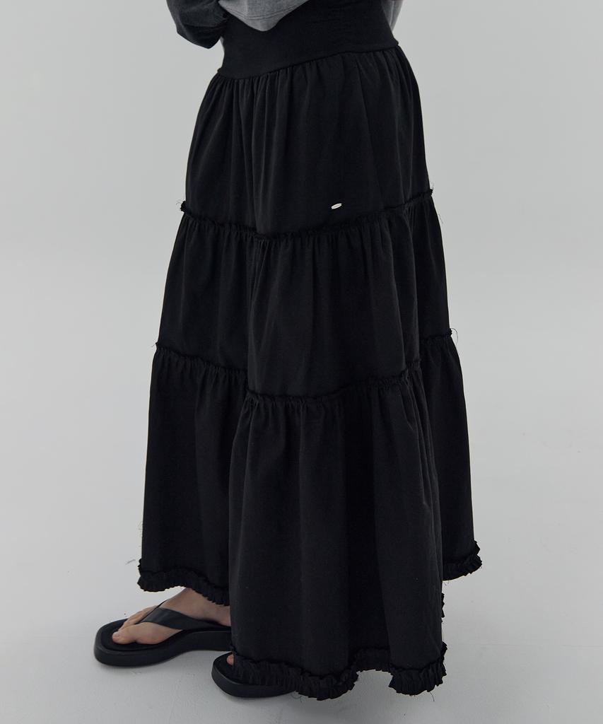 Dear Stalker Este Shirring Tiered Maxi Skirt - Black