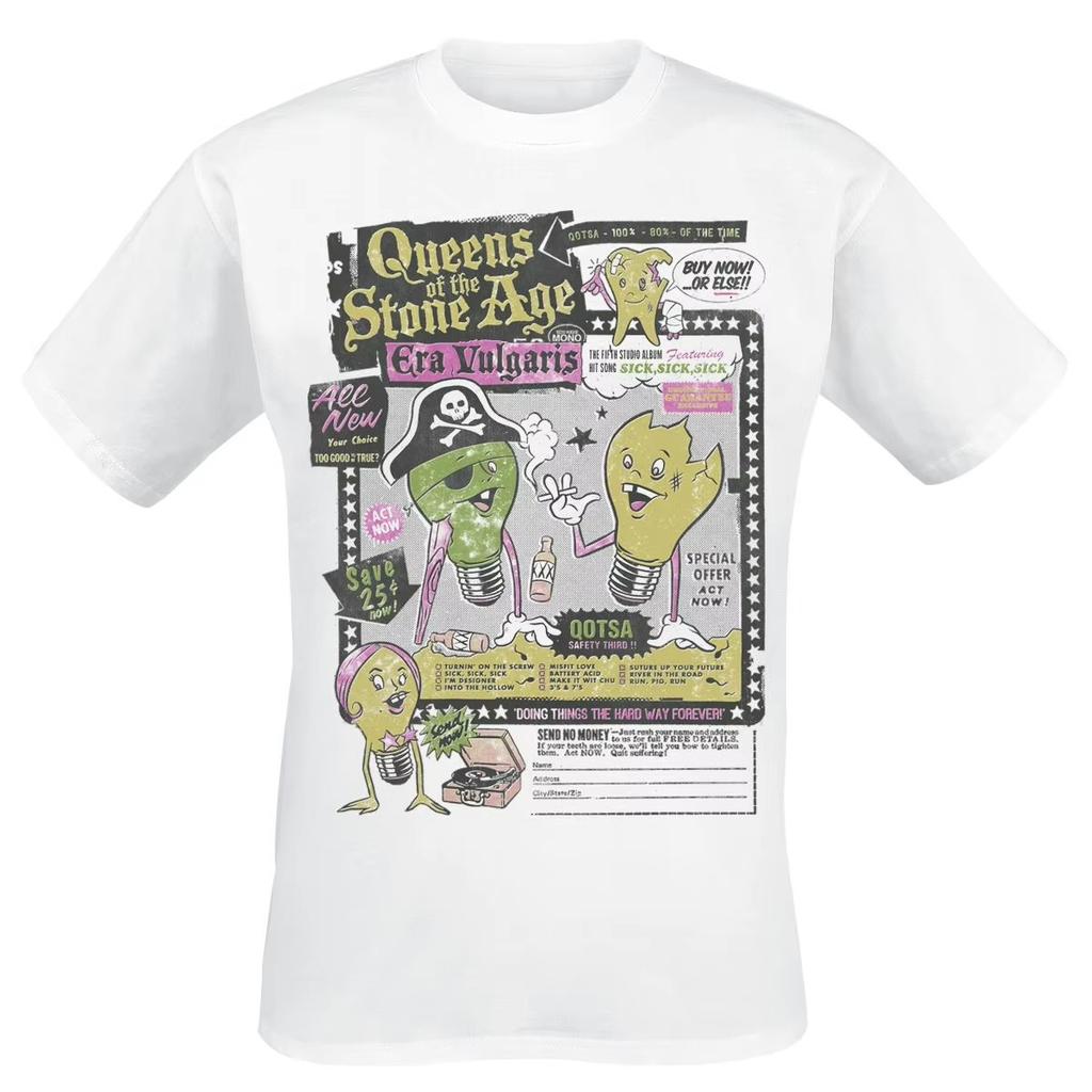Hot Sale Era Vulgaris Queens of The Stone Age Graphic Print T-Shirt Men Women Metal Rock Band Summer New Tee Loose Casual Oversized Streetwear Top