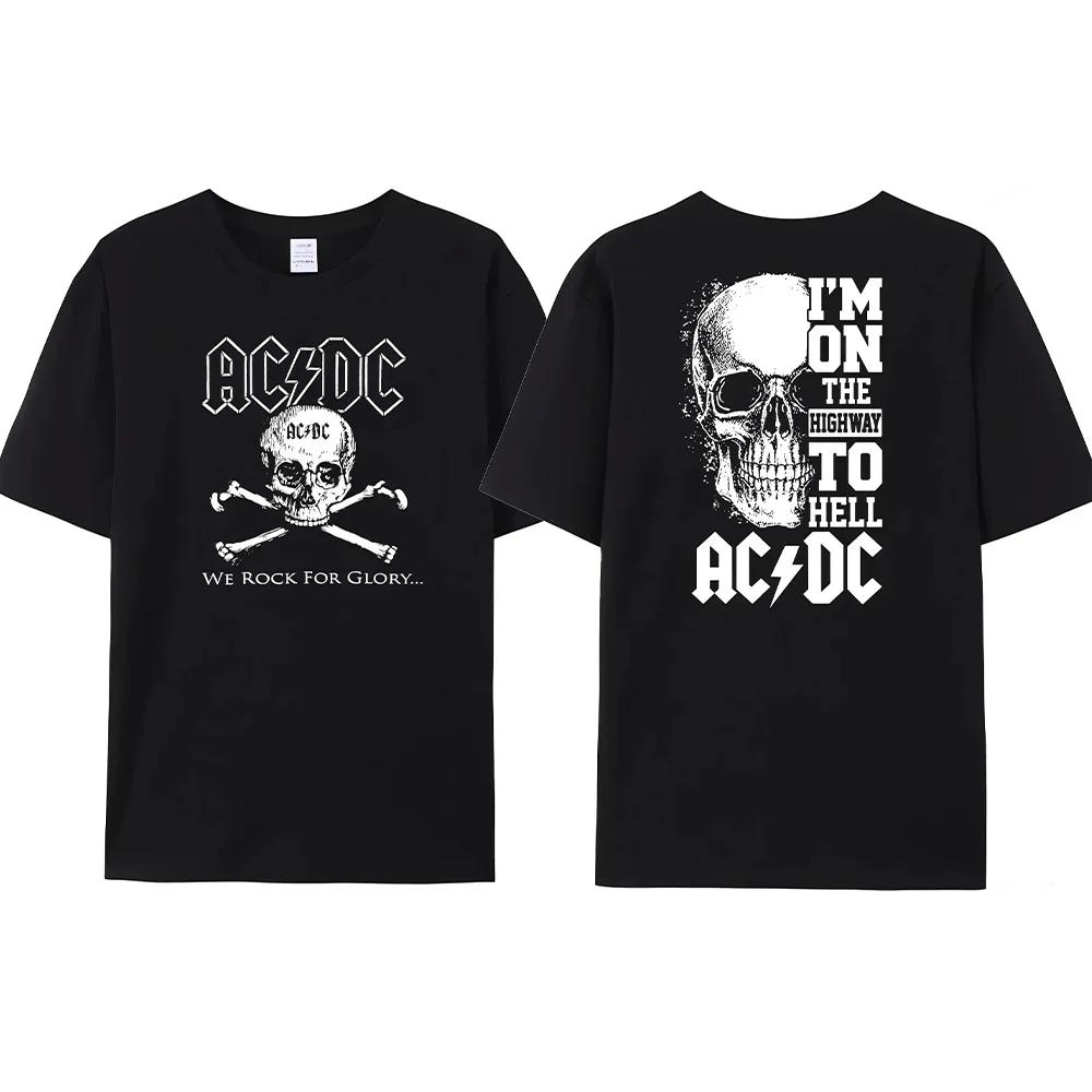 Retro Men's AC-DC Printed Black Cotton Shirt Men's Comfortable Casual Street Popular Hell's Bell T-shirt Man Clothes Top Tees