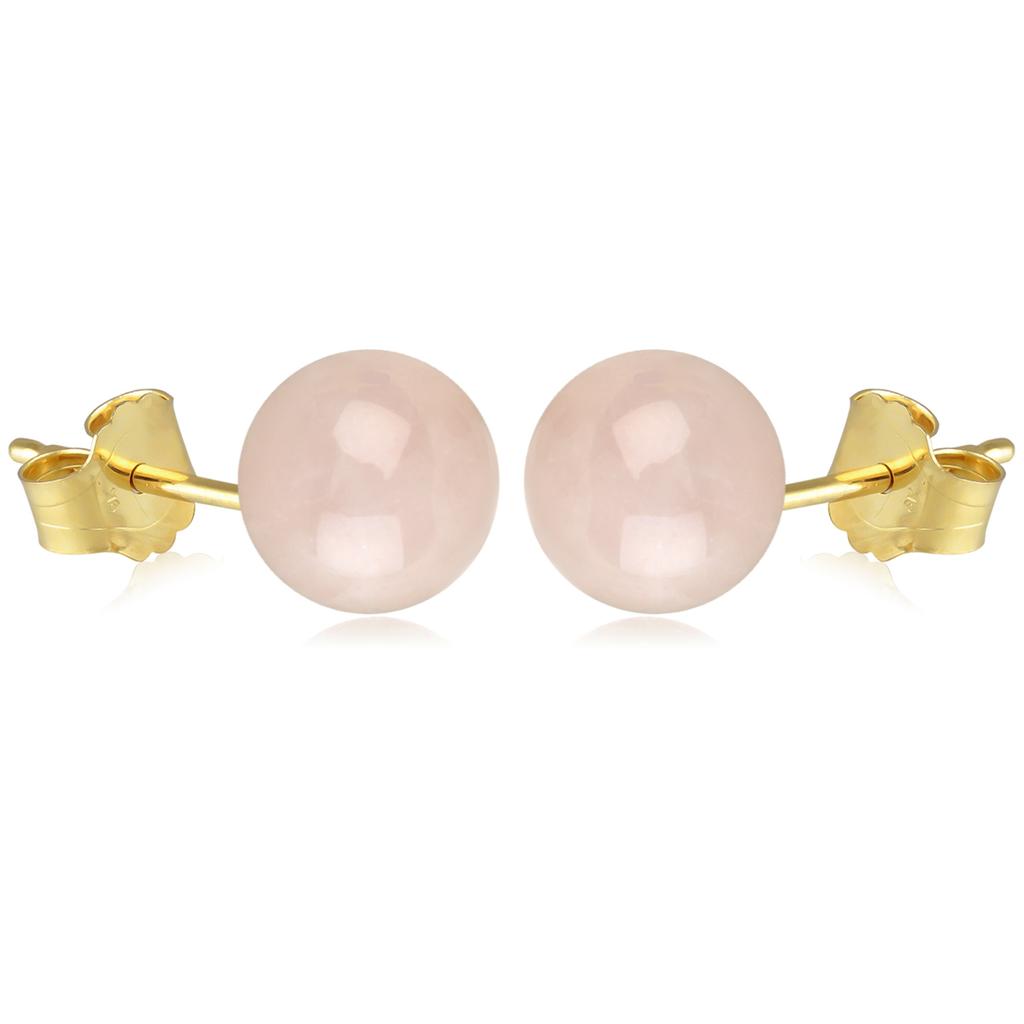Les Trésors De Lily [M6746] - Gold Plated 'Mineralia' Rose Quartz Earrings - 12 Mm
