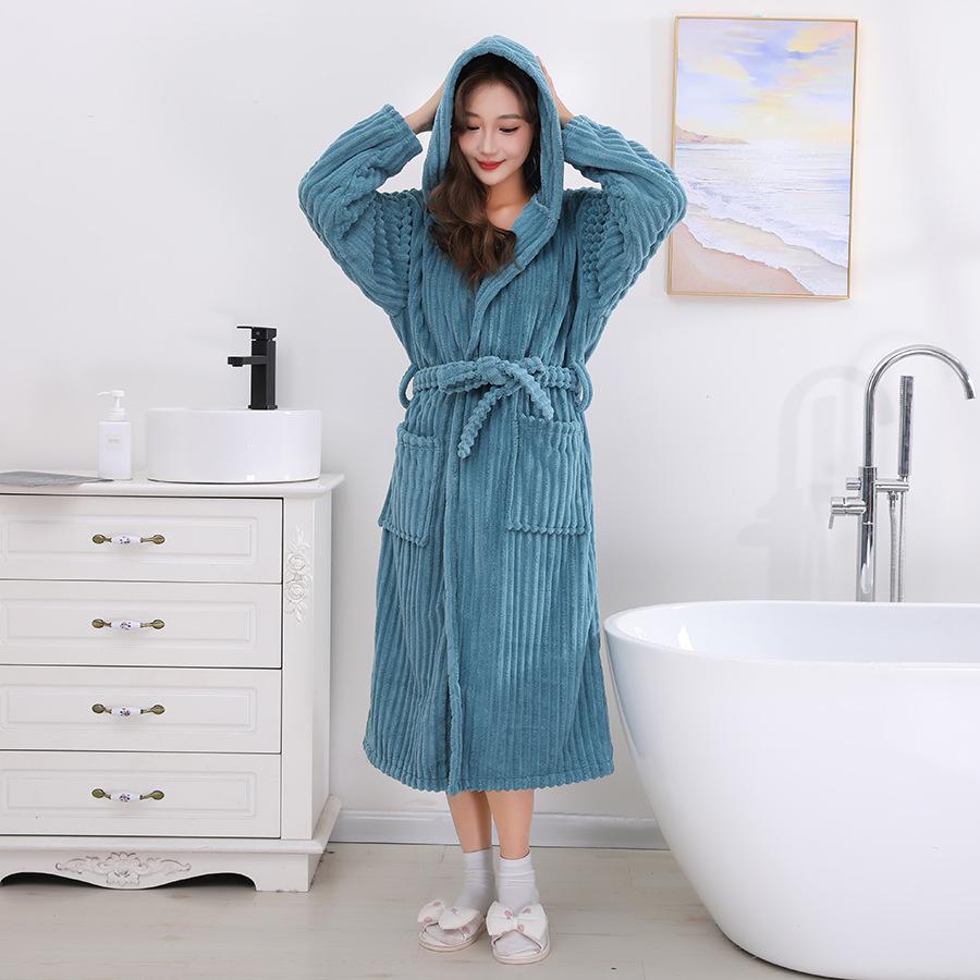 Мягкий и плотный коралловый флисовый халат для взрослых - унисекс, с длинными рукавами и лямками