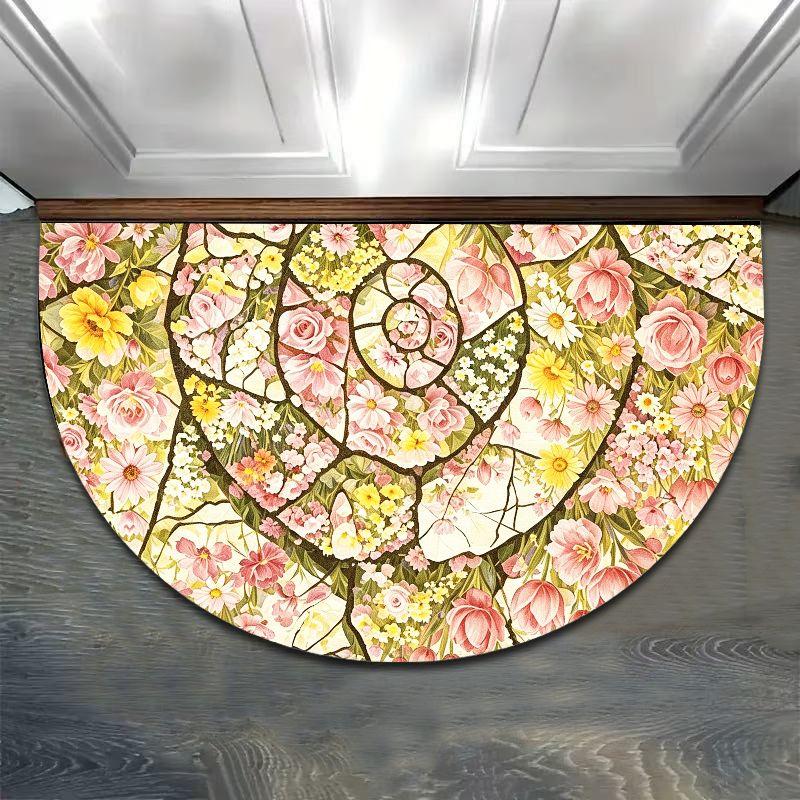 Colored Glass Flower Semi-Circular Floor Mat Anti Slip And Absorbent Carpet Bedroom Entrance Floor Mat Home Decoration