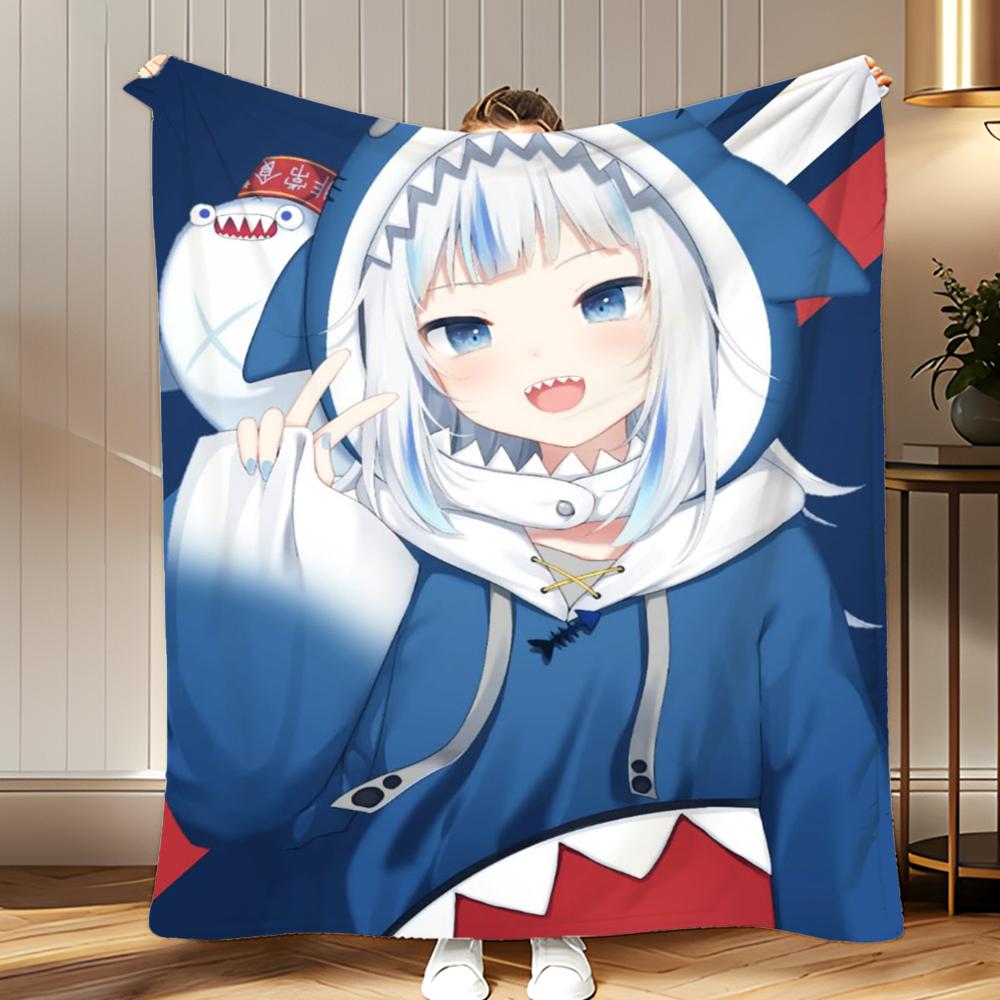 vtuber Gawr Gura Throw Soft Coral Fleece Blanket 310gsm Fluffy Warm Throw for Sofa Bed Couch Bedroom Decor