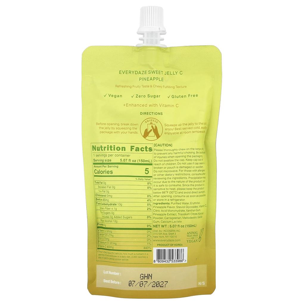 Everydaze, Sweet Jelly C, Vegetable Konjac Jelly, Pineapple Flavor, 5.07 fl oz (150 ml)