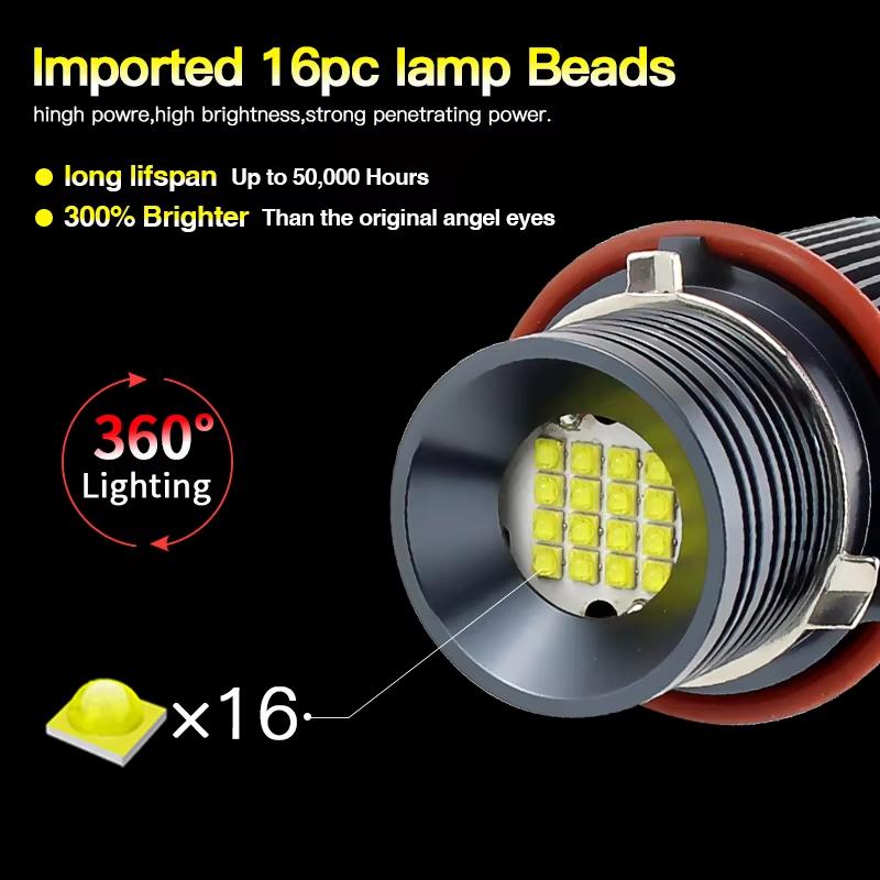 2pcs 160W For BMW E39 E53 E60 E61 E64 E65E66,E87 04-07, LED Angel Eye Halo Ring Marker Side Light White LED Bulb Car Headlight.