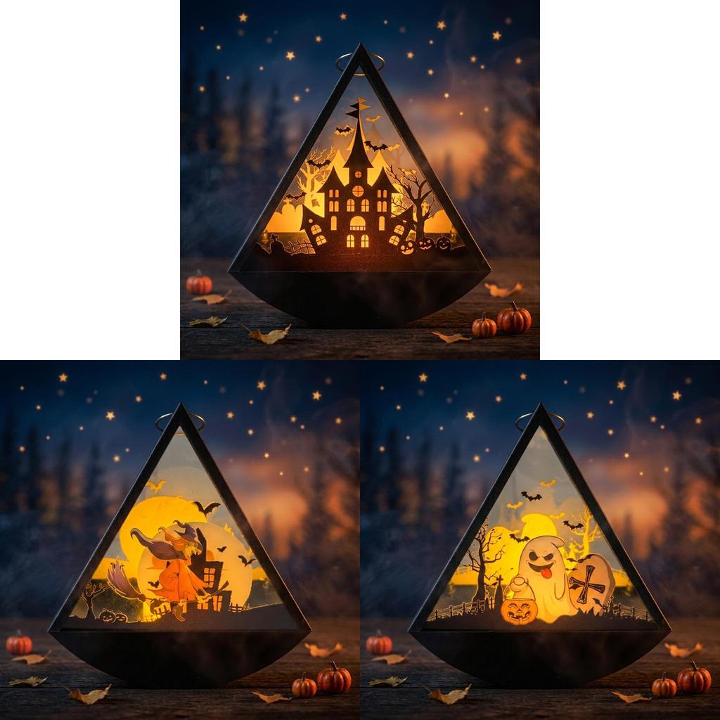 Halloween Swag Triangle Wind Lamp With Witch Ghost Pumpkin Print For Party Decorations And Gifts