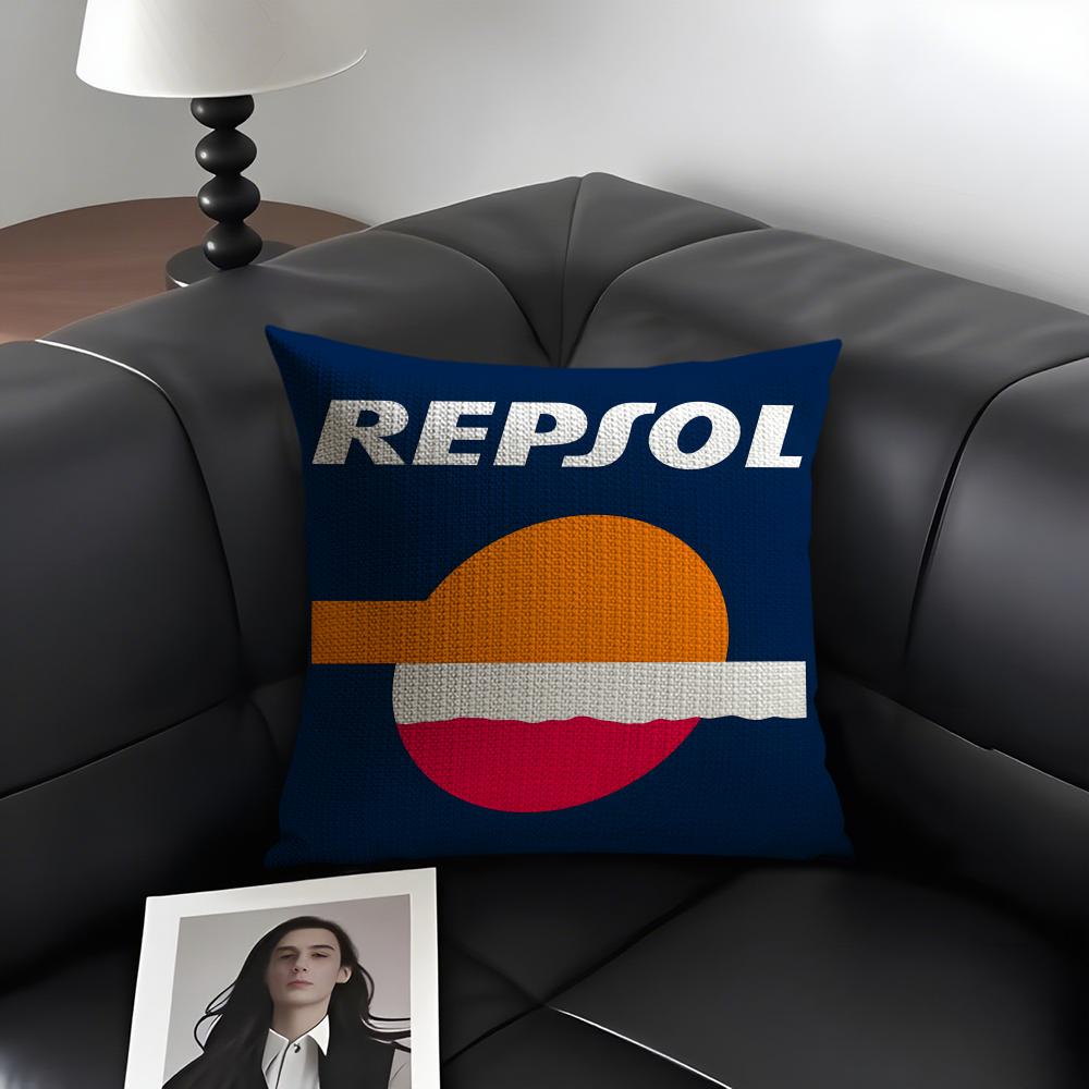RRepsol Logo Cushion Cover Natural Linen Organic Fabric DoubleSided Printing Sofa Home Decor Gift Pillow Case