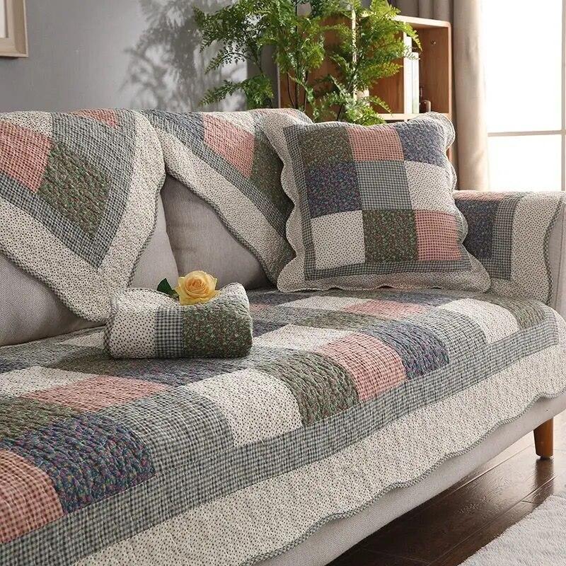 Floral  Style Sofa Cover Plaid Couch Cushion Four Season Universal Cotton Non-slip Sofa Armrest Towel Furniture Protective Cover