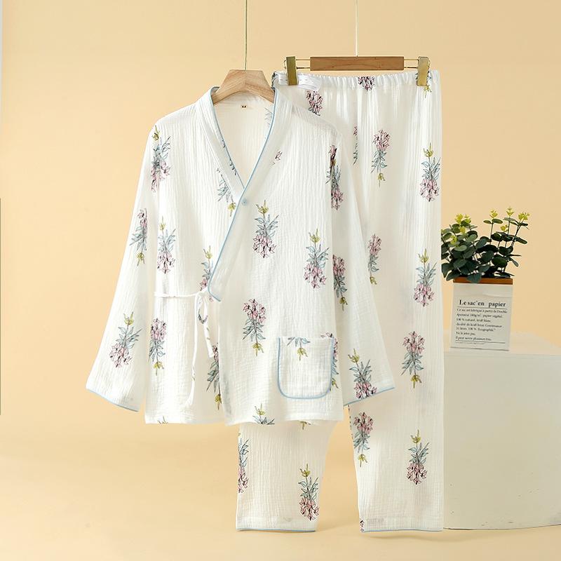 Pure cotton double-layer crepe cloth confinement clothes postpartum spring and summer sweat-absorbing and breathable sweet solid-color gauze pregnant