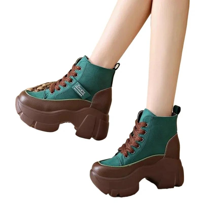 Outdoor Increase Height Casual Boots for Women Platform Shoes 2024 New Fashion Lace Up Ankle Women's Chunky Sneakers