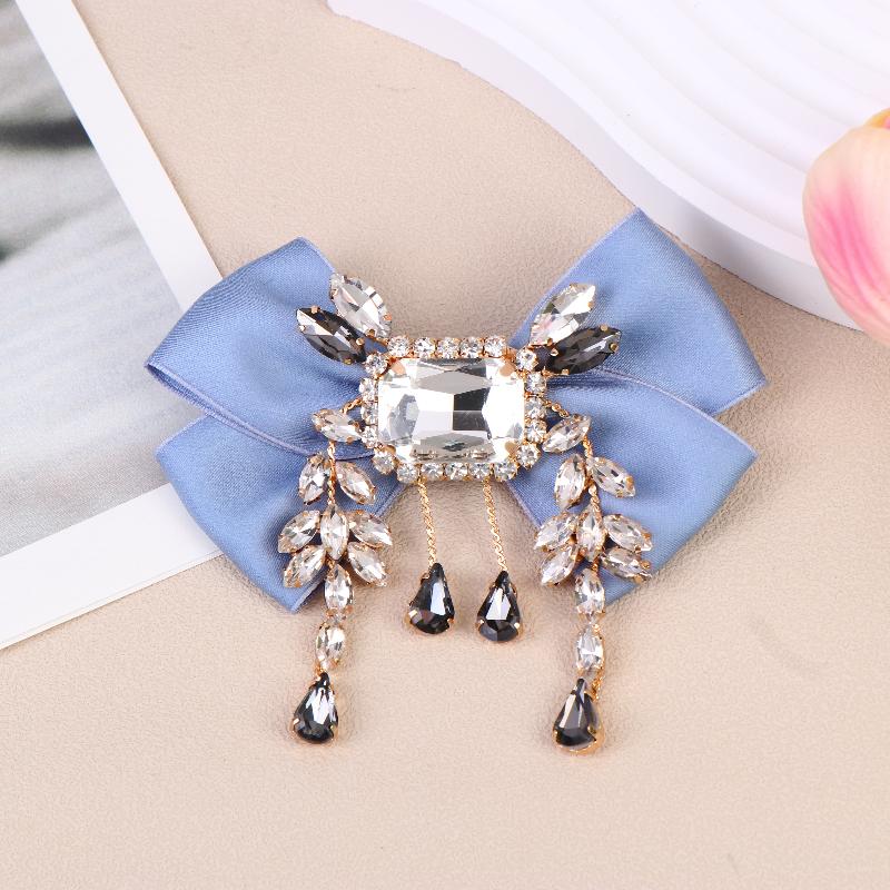 {Summer2} New Fabric Bowknot Brooches Rhinestone Tassel Bow Tie Female Shirt Collar Pin Vintage Corsage For Women Accessories