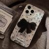 Ins Feather Gauze Polka Dot Black Bow Phone Case for Apple 17pro Max Stand for IPhone16 for 15
