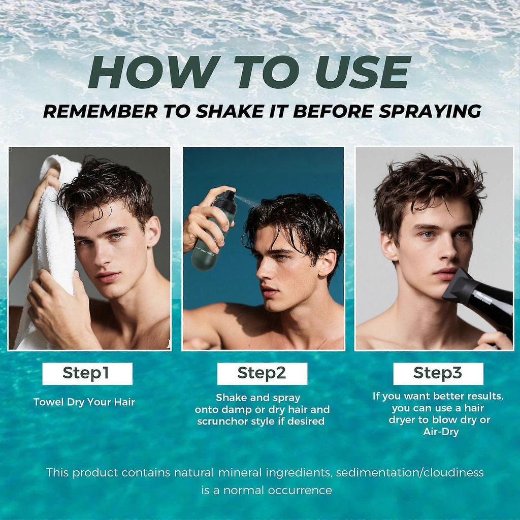 Sea Salt Spray, Natural Textured Finish Sea Salt Spray for Hair, Volumizes & Texturizes, Light & Non-Greasy, Men's Texturizing Surf Spray, Ideal for A