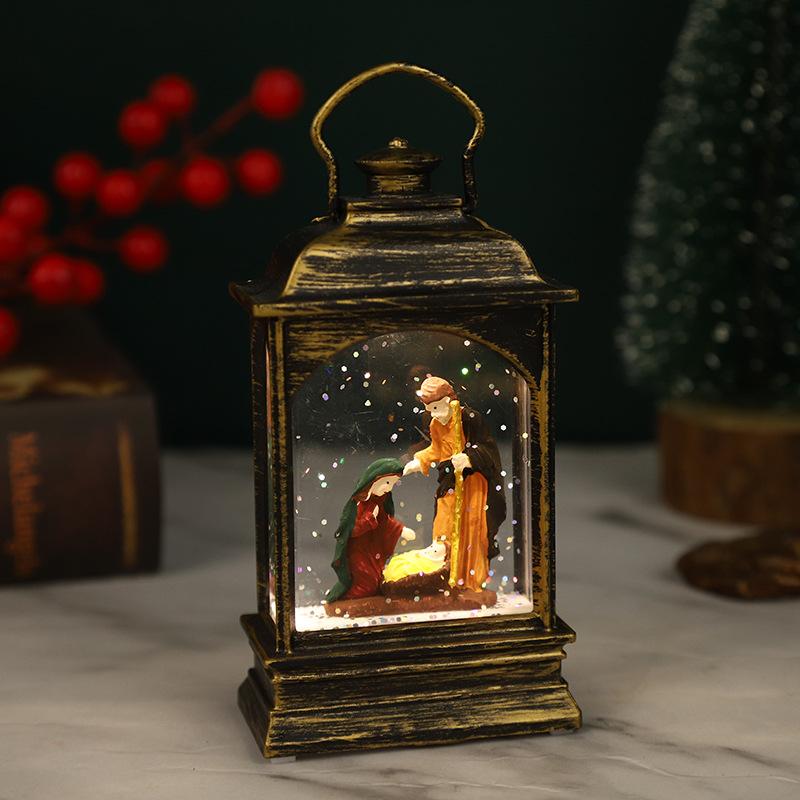 Christmas Decoration LED Plastic Glowing Santa Claus Interior Scene Water-Filled Flat Wind Lantern Tabletop Ornament Snowman